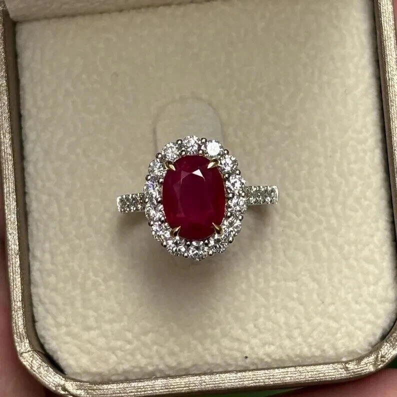 3.90 Ct Oval Cut Natural Red Ruby Diamond Wedding Ring 950 Platinum Size 6 7 8 9