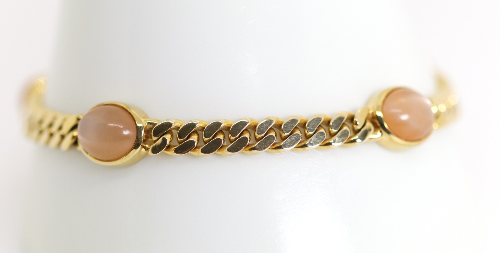Flat Curb Link Bracelet Yellow Gold Rose Quartz Cabochon 14kt – 585, L: 20cm