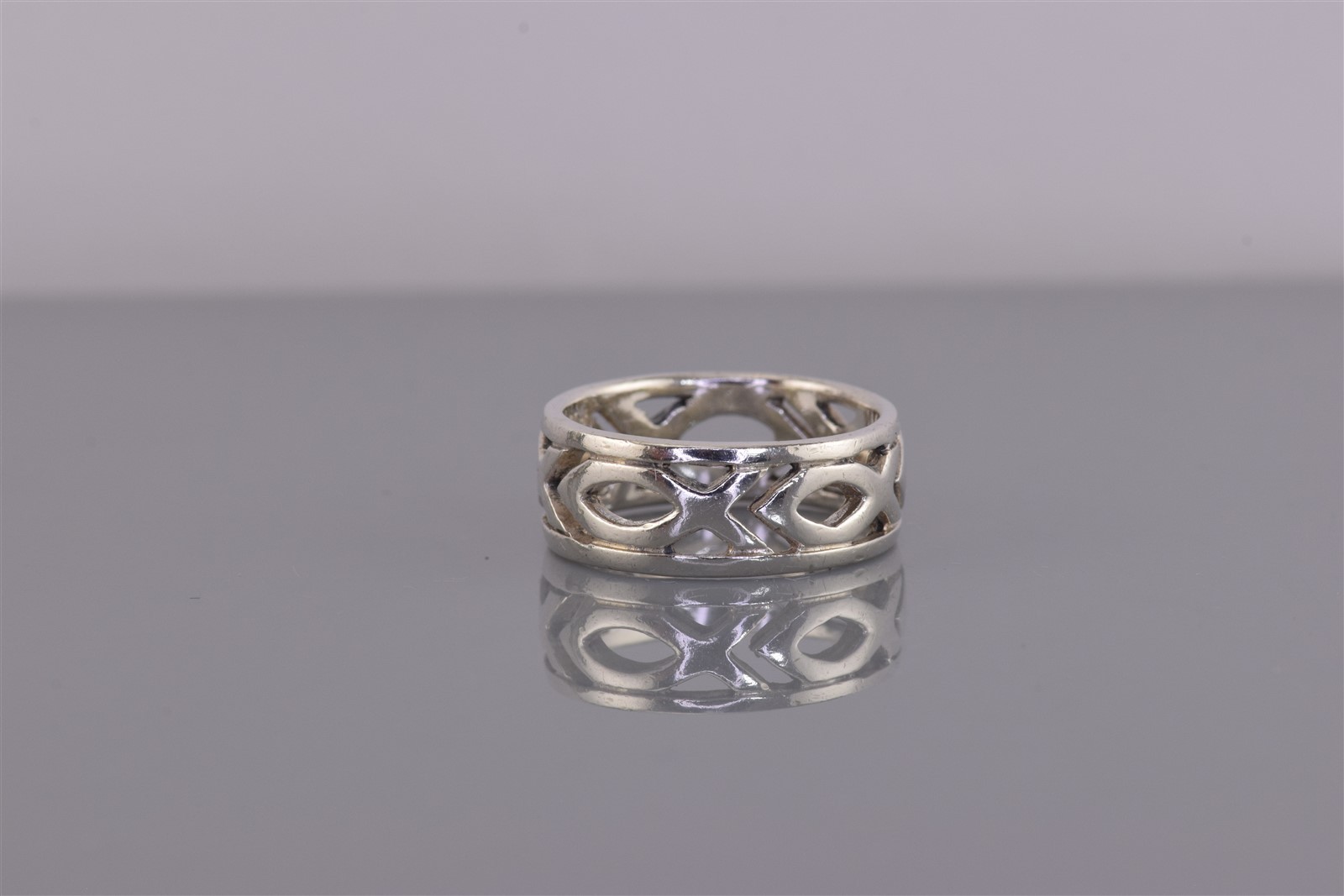 Peter Stone Sterling Silver Jesus Fish Christian Ichthys Band Ring 925 Sz: 5