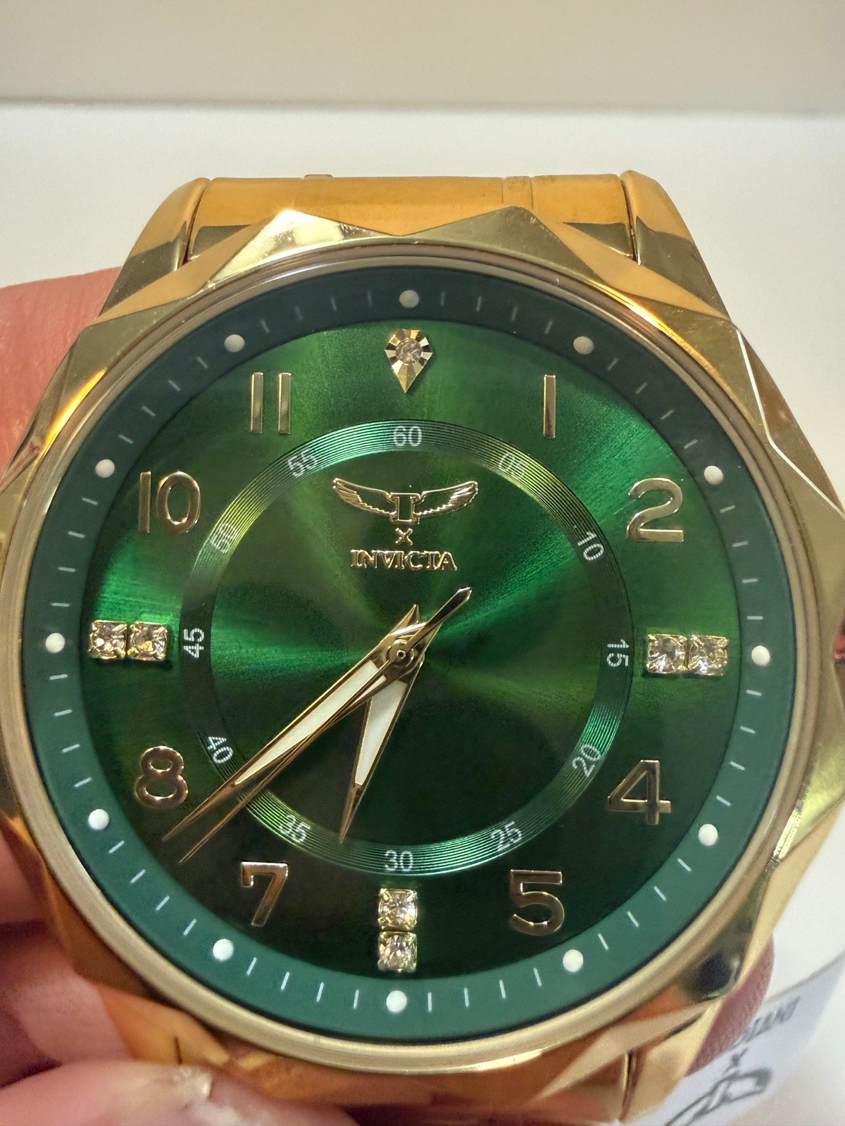 Invicta Specialty 41mm Gold Plated Green Dial Crystal Accents Mens Watch 69021