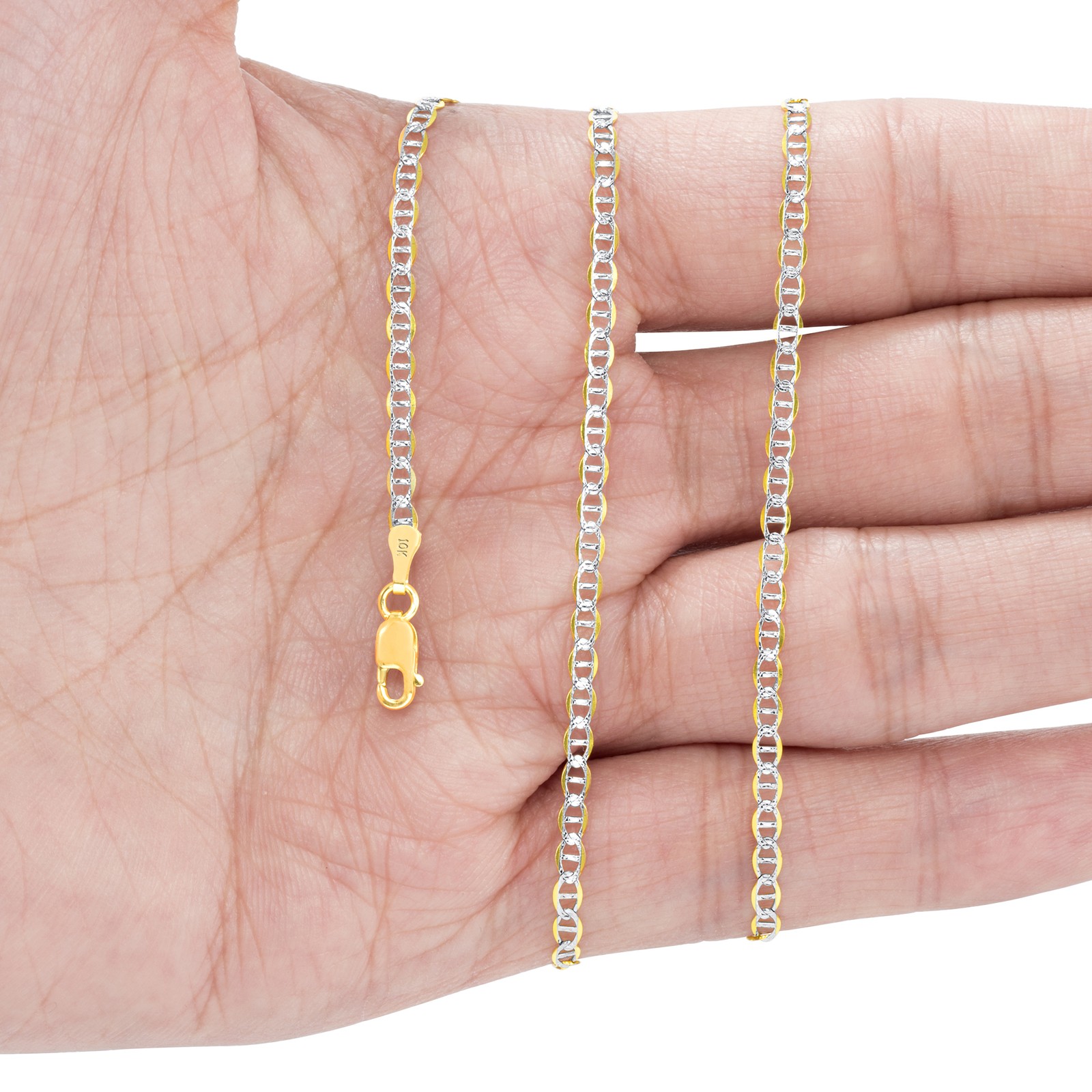 10K Yellow Gold 1.5mm-5mm Pave Dia/Cut Mariner Chain Necklace Bracelet 7″-30″