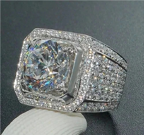 Men’s Daily Wear Band 14K White Gold Plated Certified Moissanite 5 Ct Ring