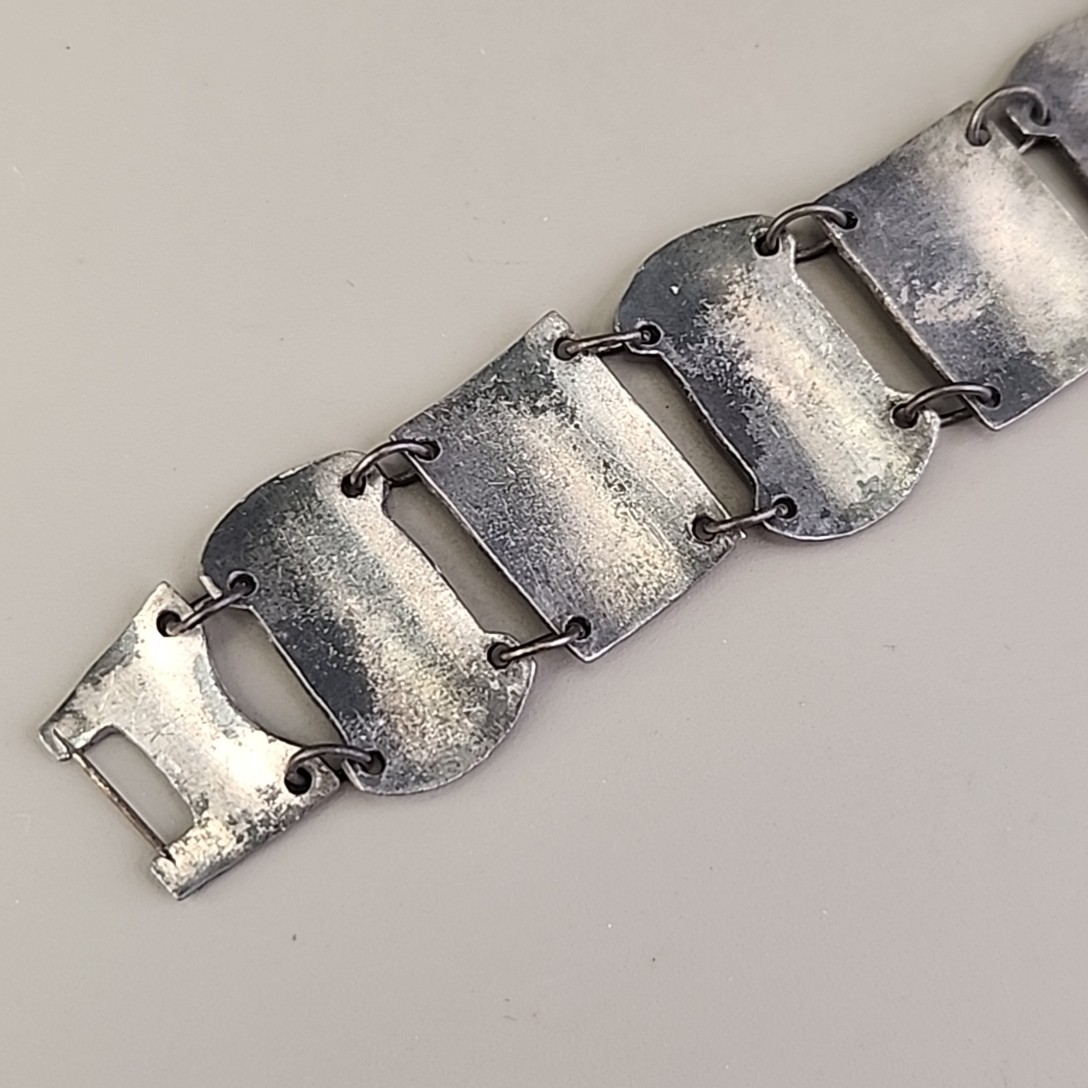 Vintage Columbian Panel Bracelet 800 Silver Tiki Peru 6.75″