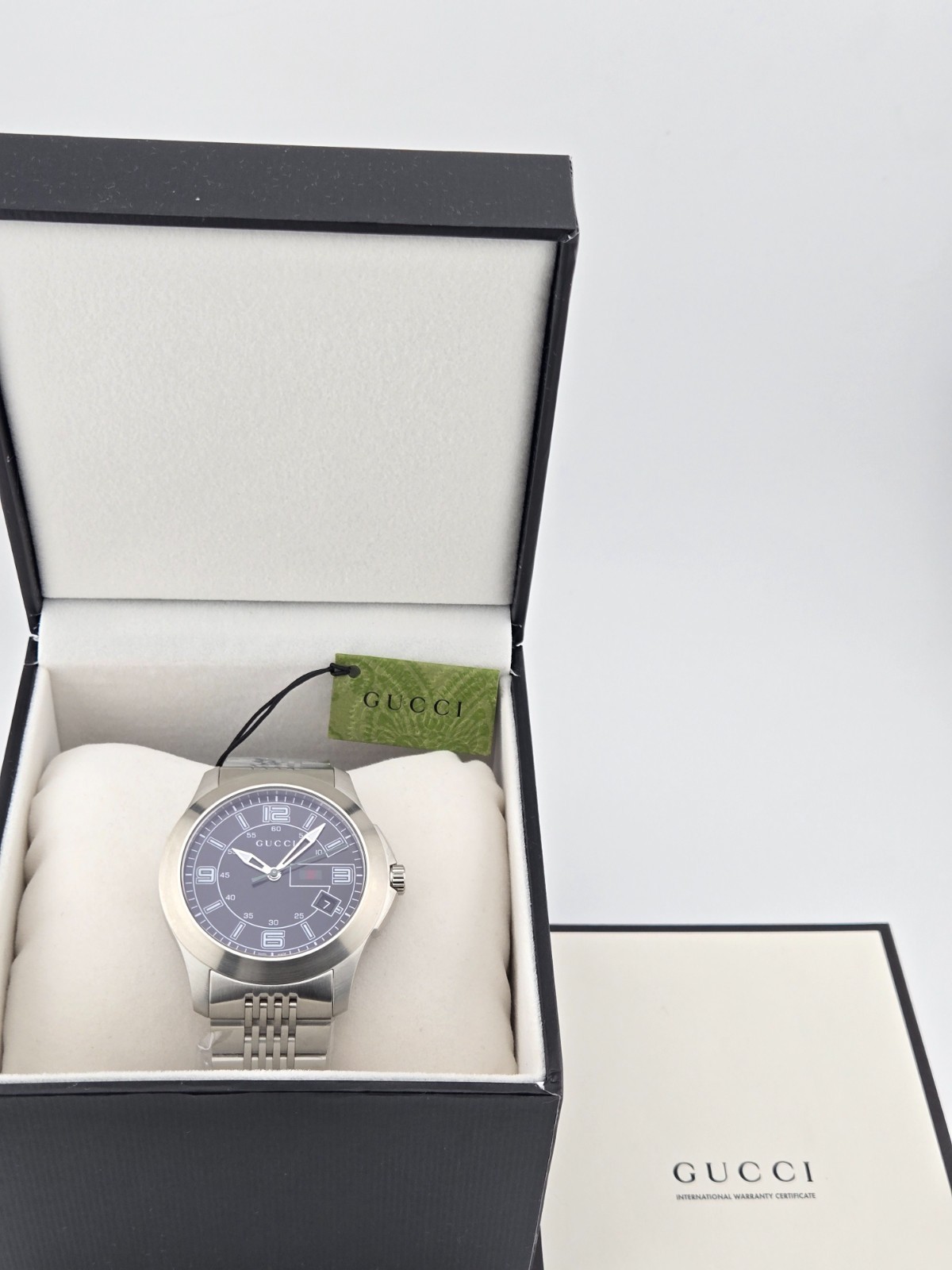 $825 MSRP | Gucci G-Timeless Men’s Black Dial Stainless Steel Watch – YA126201