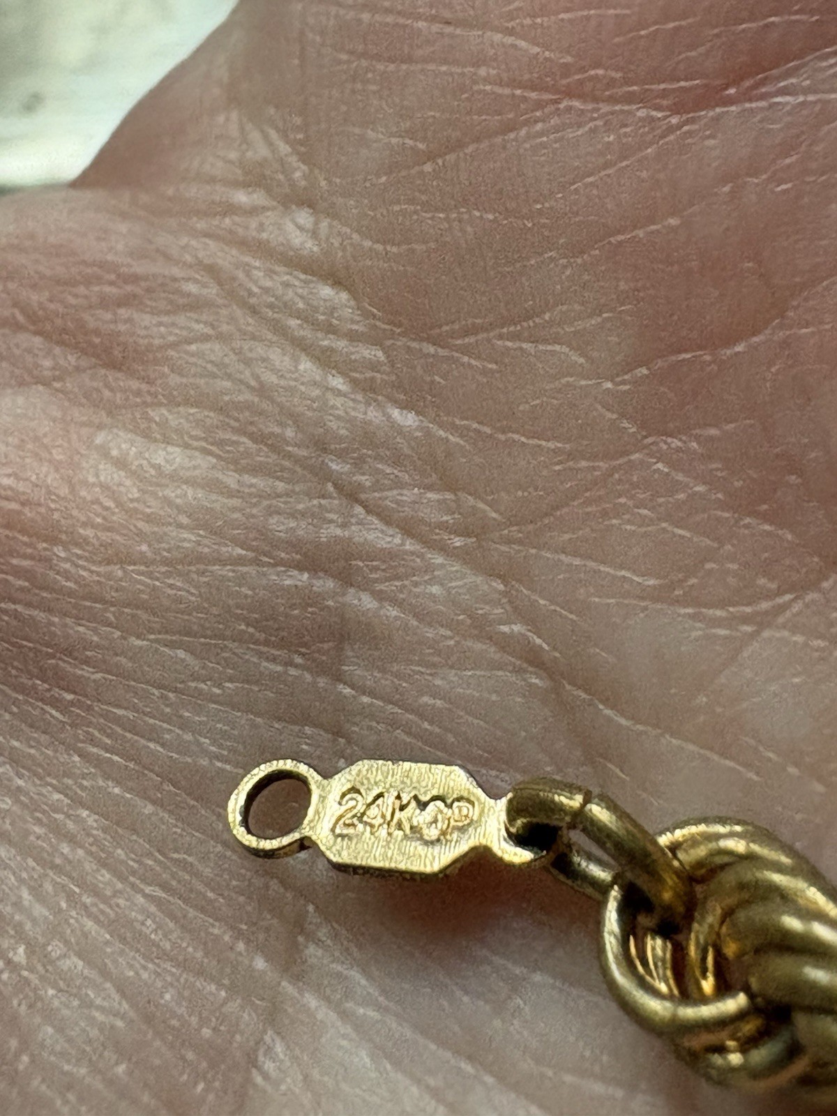 Vintage 24K GP Gold Plated Rope Chain Necklace 36.2g Yellow Gold Twist 20”