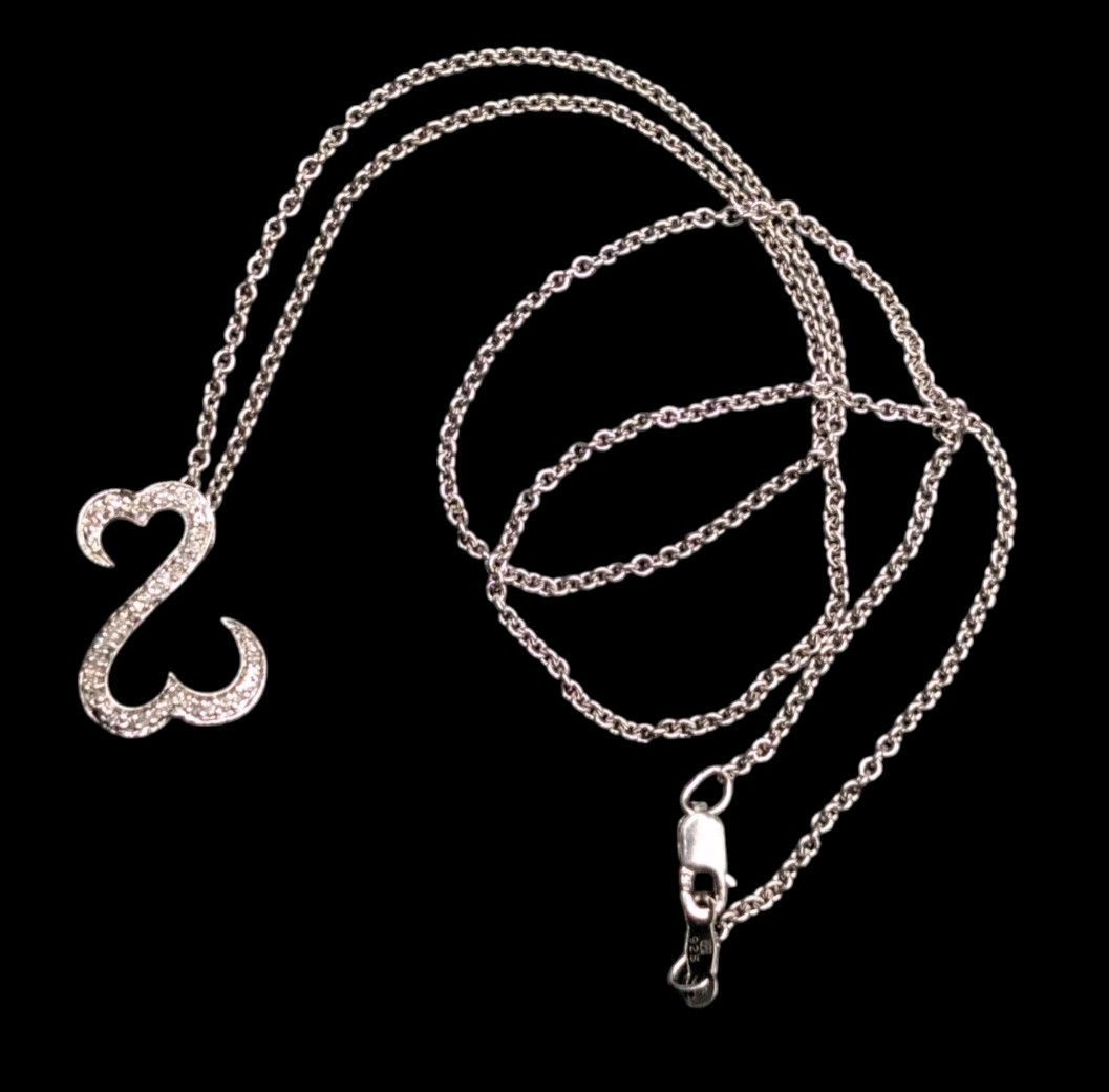 Sterling 925 JWBR Jane Seymour Open Hearts Diamond Pendant On 18″ Chain Necklace