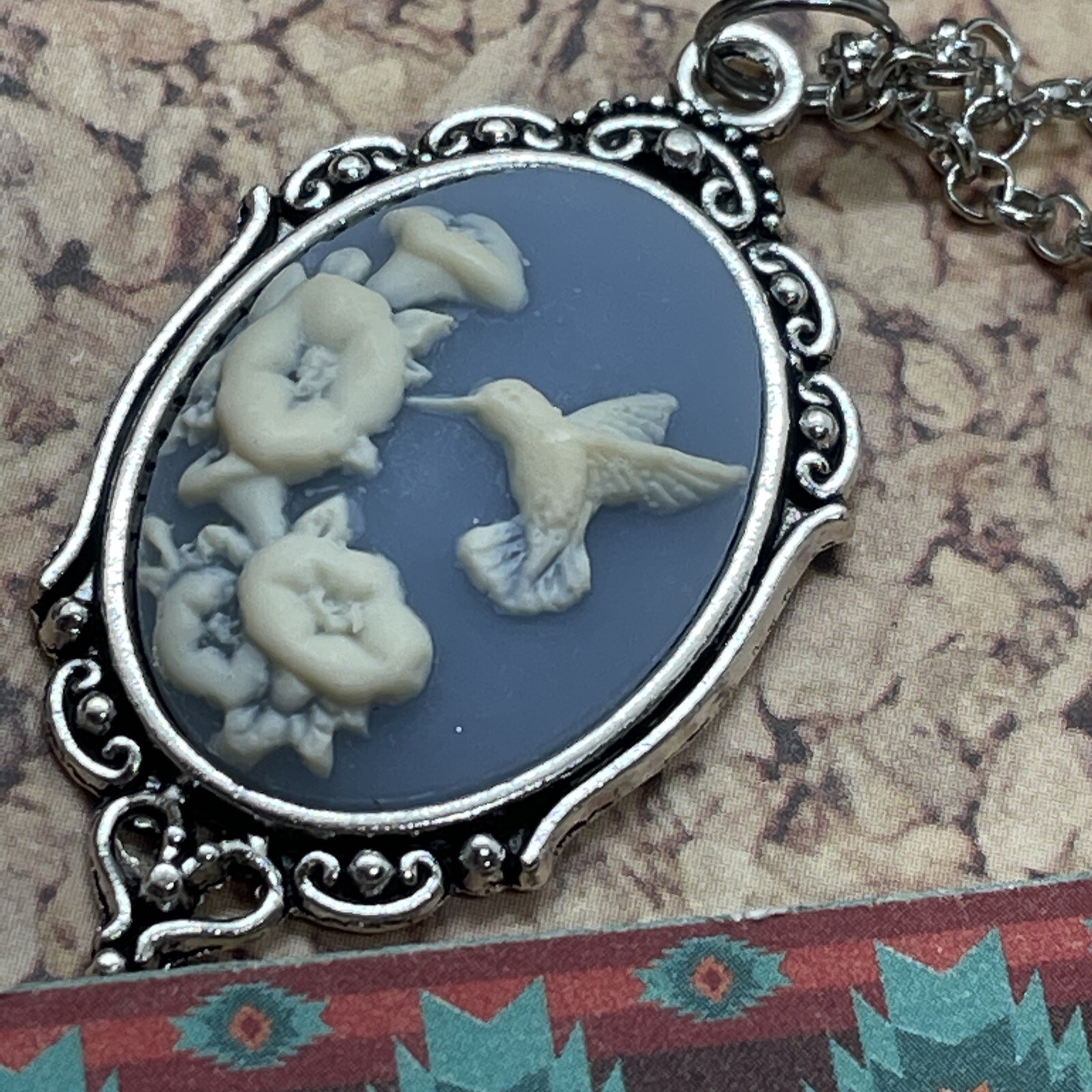 Blue Hummingbird Necklace Pendant Cameo Mom Daughter Birthday wedding birthday