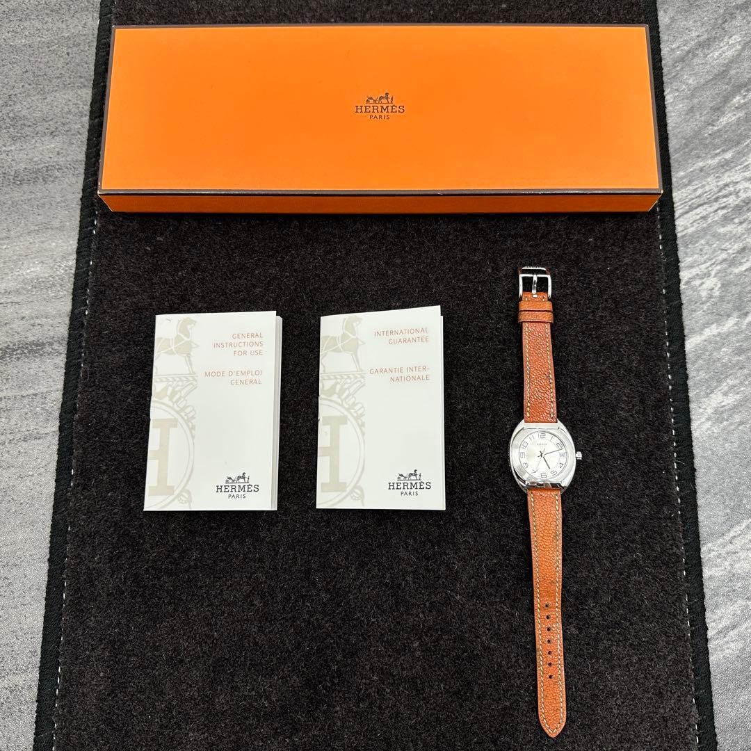HERMES Wristwatch Espace Quartz Leather Silver Authentic From Japan