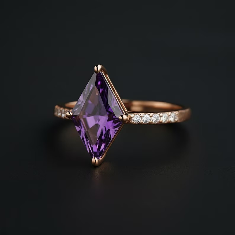 Lab Created Amethyst Ring, Base Metal: Brass Finish: Gold Plated, Gift