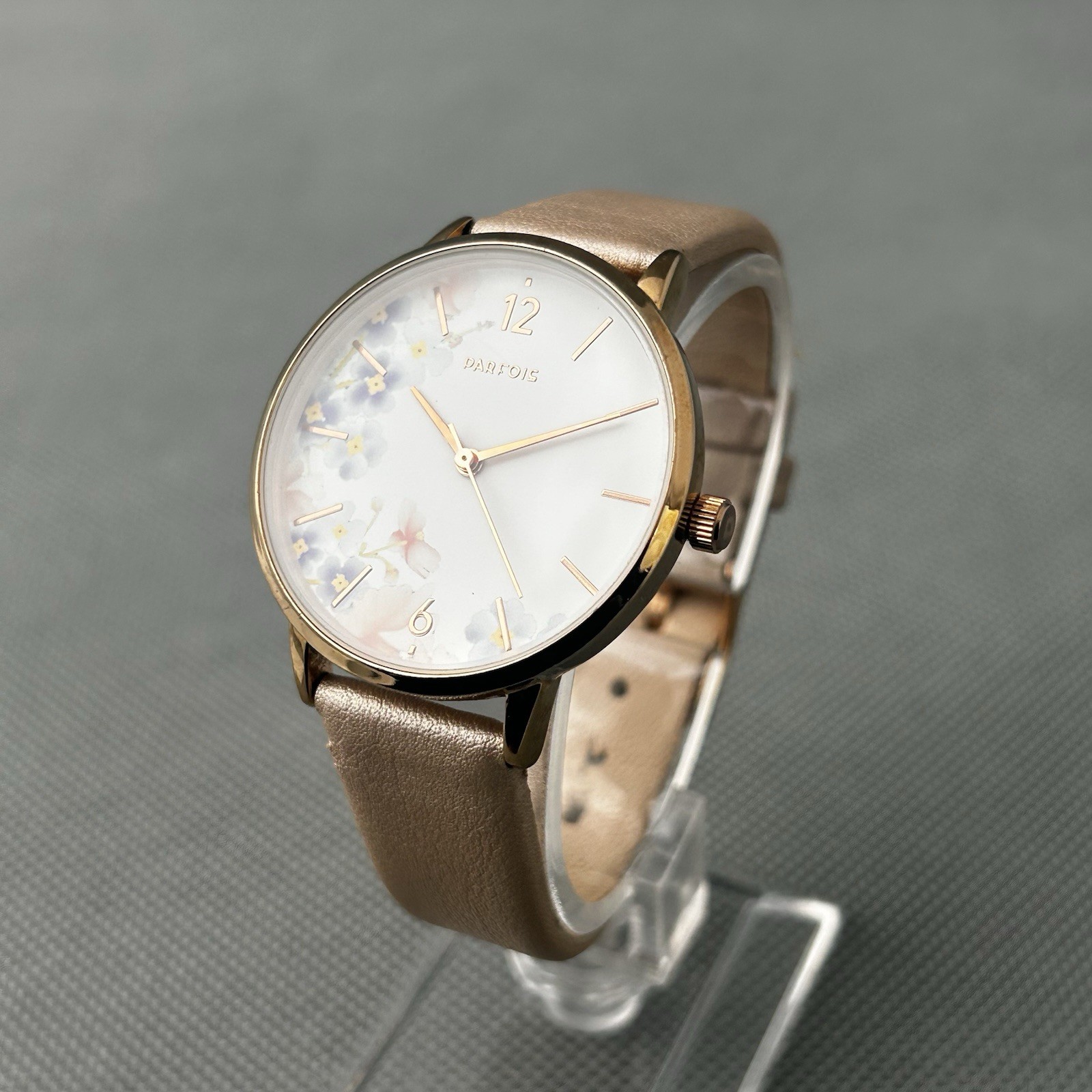 Parfois Womens Watch Rose Gold Leather Floral Dial Round Ladies New Battery