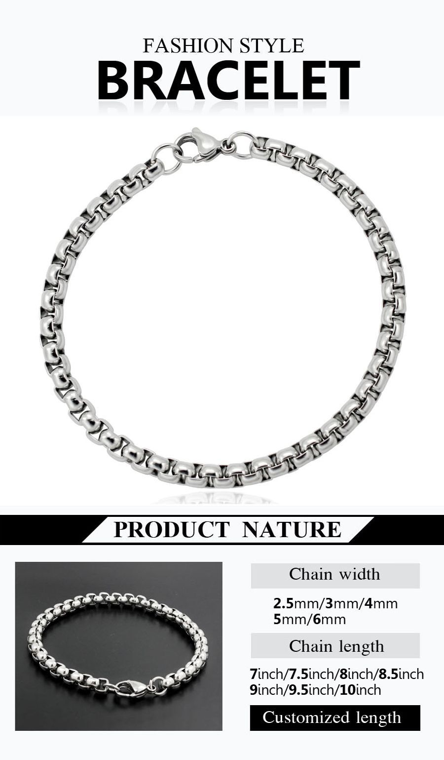 Fashion Stainless Steel Bracelet Metal Link Chains Bracelets Women’s Jewelry 1pc