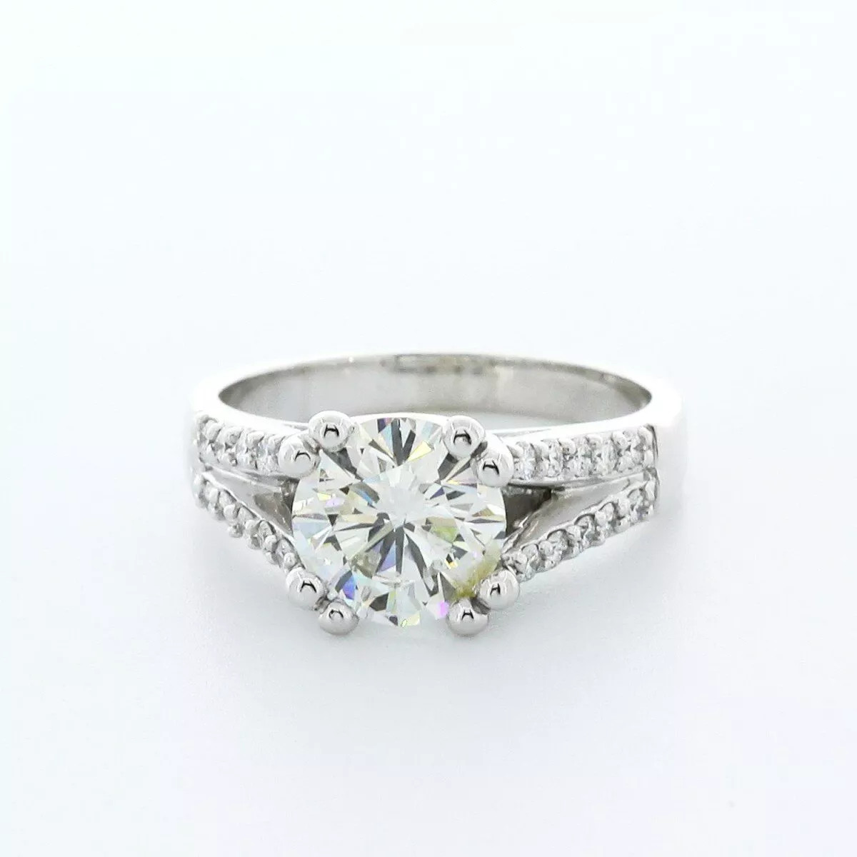 Side Stone Engagement Ring Solid 14K Gold 2.53 CT Round Lab-Grown Diamond J SI2