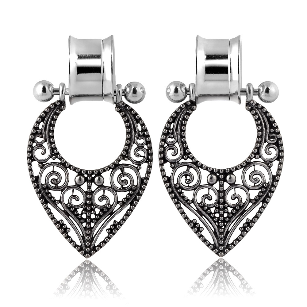 Pair CZ Stainless Steel Dangle Ear Tunnels Ear Gauge Plugs Earrings Piercing