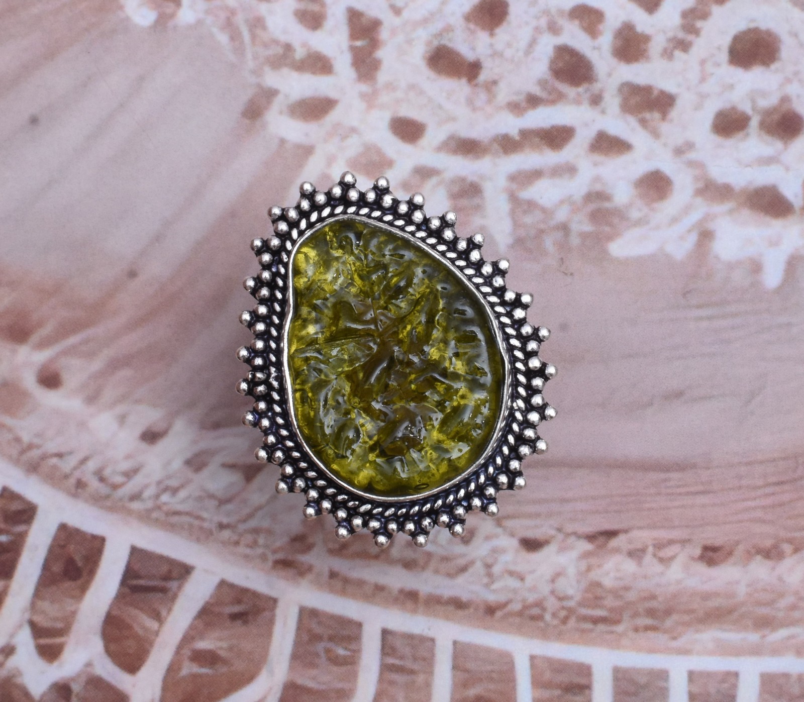 Pleasing Moldavite Gemstone 925 Sterling Silver Handmade Ring U-50
