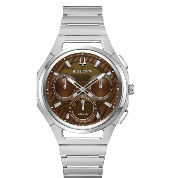 Unused BULOVA Curv 96K117 Brown Quartz Stainless Steel Men’s Watch in Box