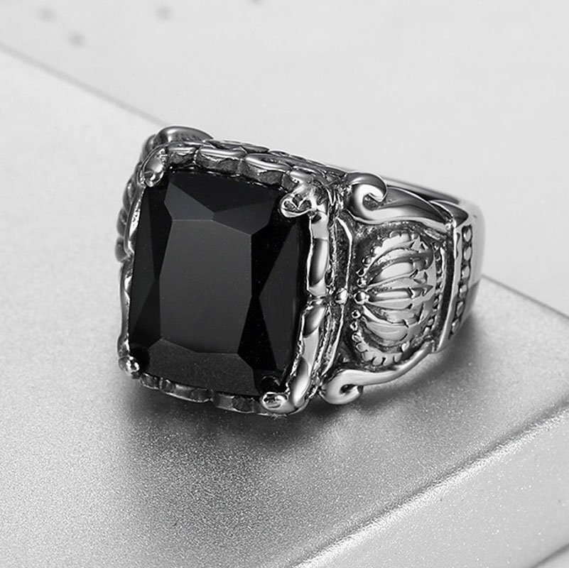 MENDEL Mens Natural Black Obsidian Crown Ring For Men Stainless Steel Size 7-15