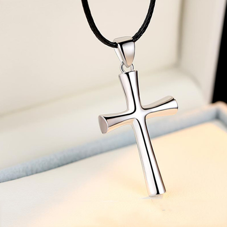 A Pair Women Men 925 Sterling Silver CZ Cross Pendant Necklace Diamante Gift S2