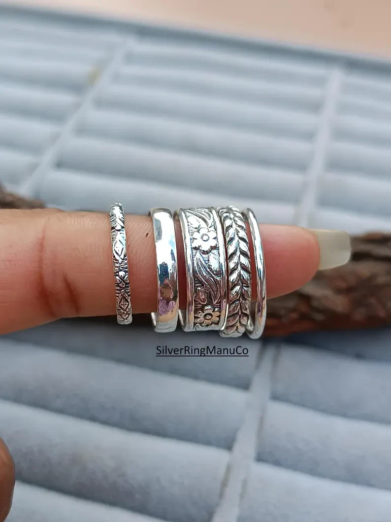 Silver stacking rings, 925 Sterling silver ring, Set Of 5 Rings silver All size