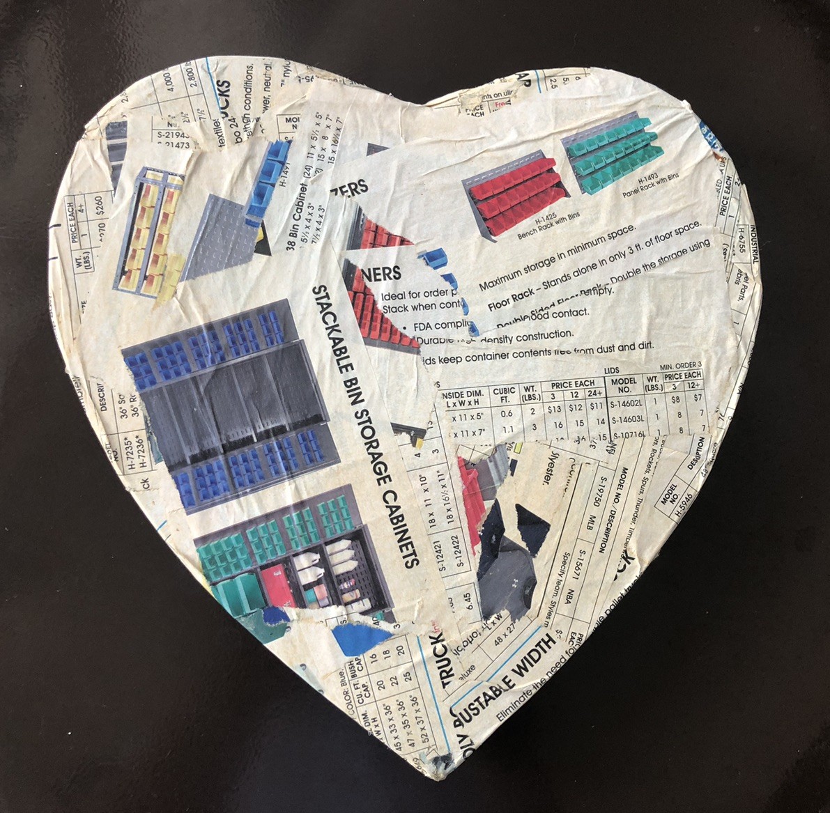 Handmade Decoupage Heart Storage Box Recycled Paper Mache Keepsake Trinket Box