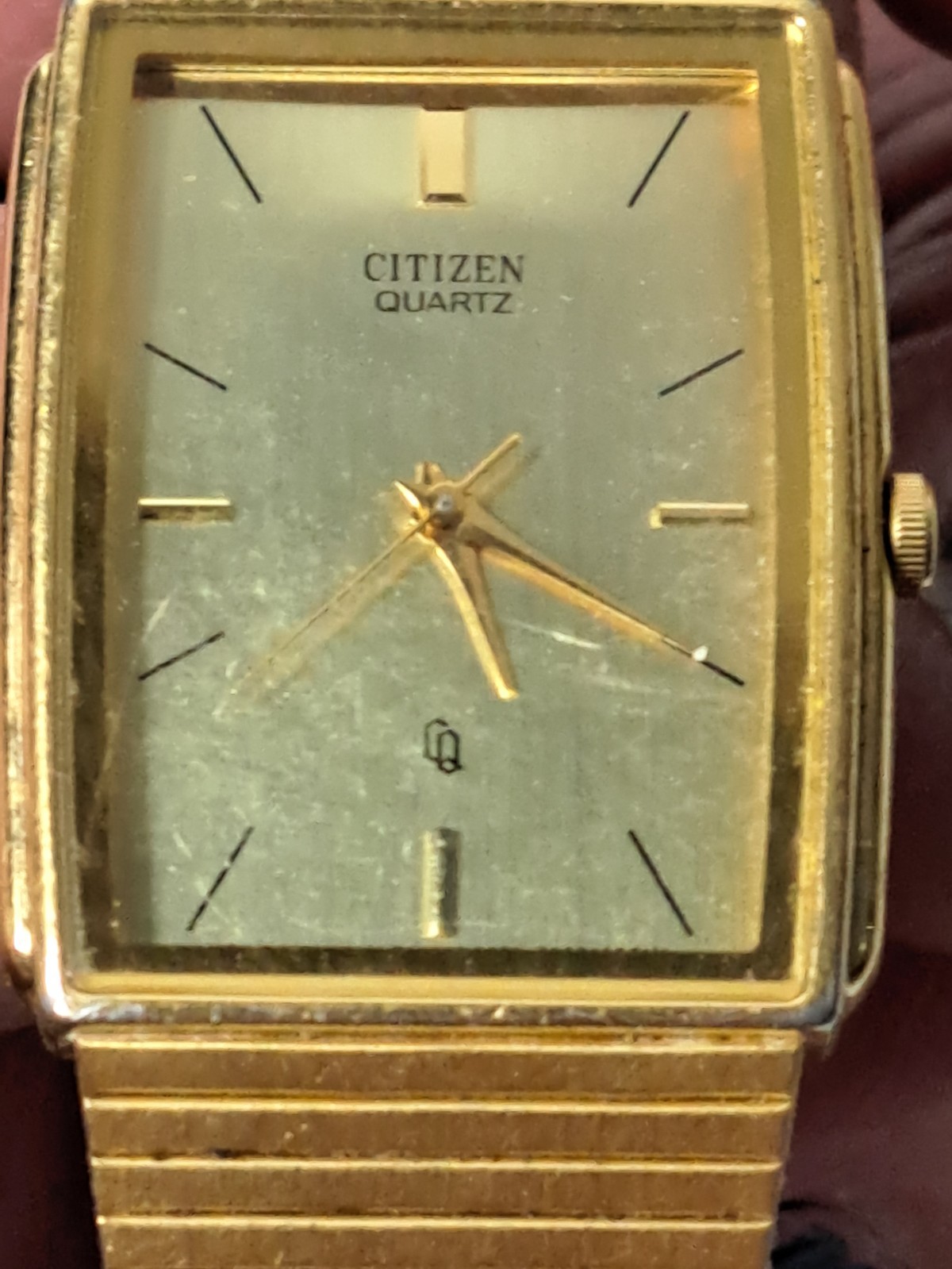 Vintage Citizen CQ Quartz Gold Tone Mens Tank Watch 3630-894600