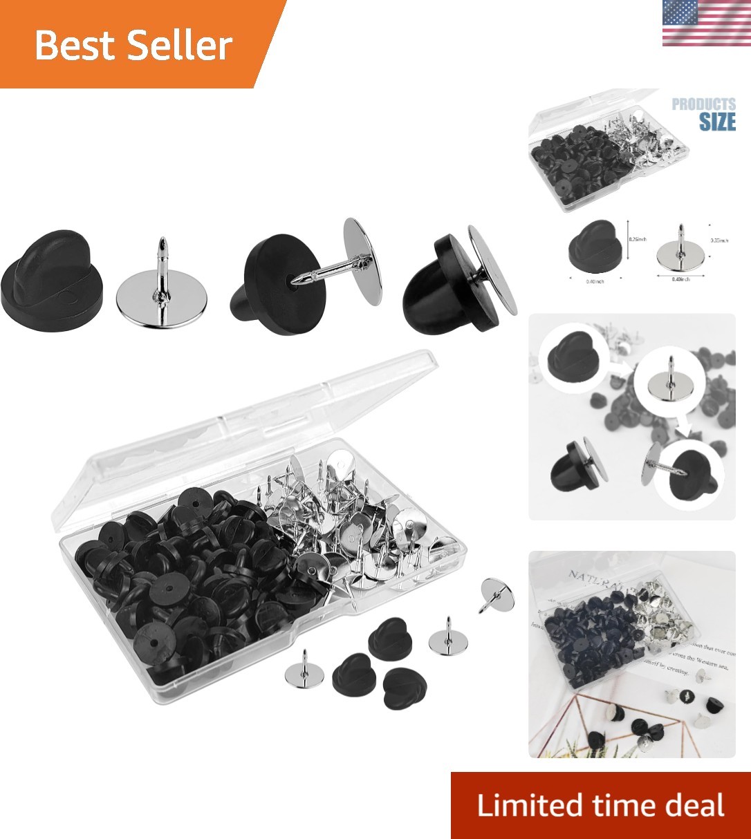 50 Pairs Pin and Backs, Backs Locking Tie Tack, Rubber Pin Backs, Tie Tacks Pins