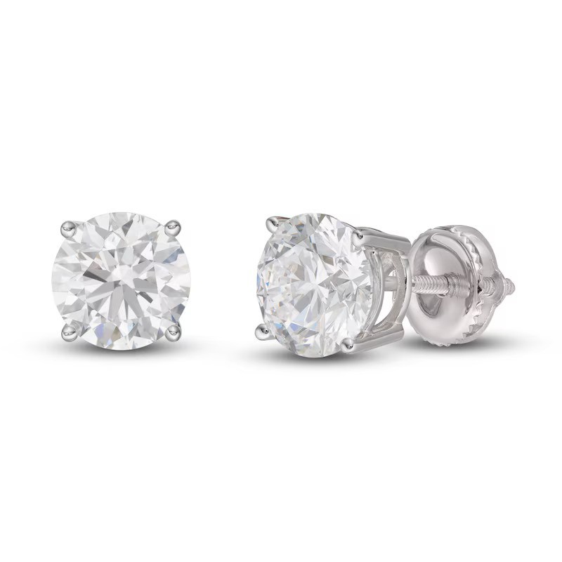 5 Ct G/VS Round Lab Grown Diamond Earrings Real 14K White Gold Screwback Studs