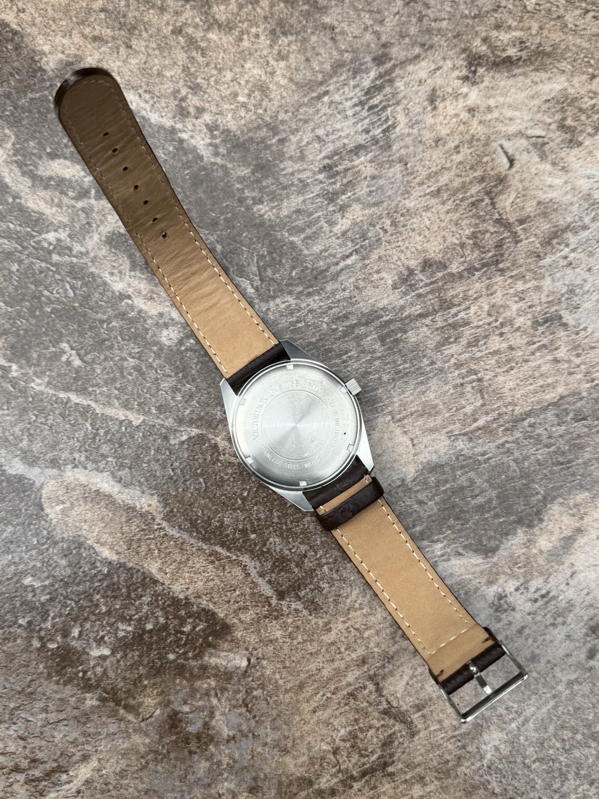 NOS 40MM Men’s Victorinox Garrison 241083 Silver SS Case w/ Brown Leather Strap