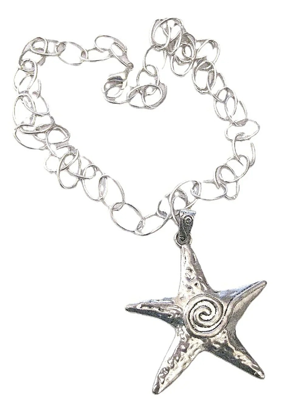 Starfish Pendant Necklace – Silvertone Chain 29 1/2″ – New
