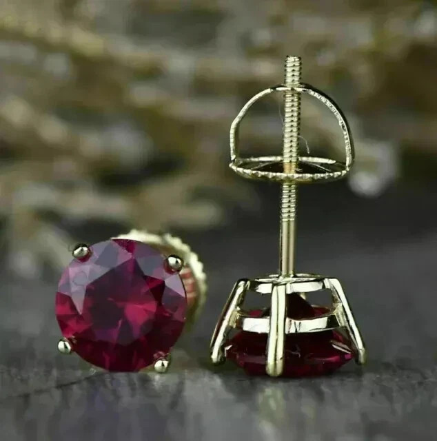 1.00Ct Round Cut Simulated Garnet Solitaire Stud Earrings 14K Yellow Gold Plated