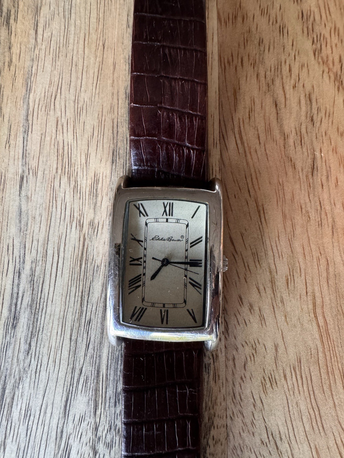 Eddie Bauer Vintage Roman Tank Quartz Watch Brown Leather Strap Japan #0444