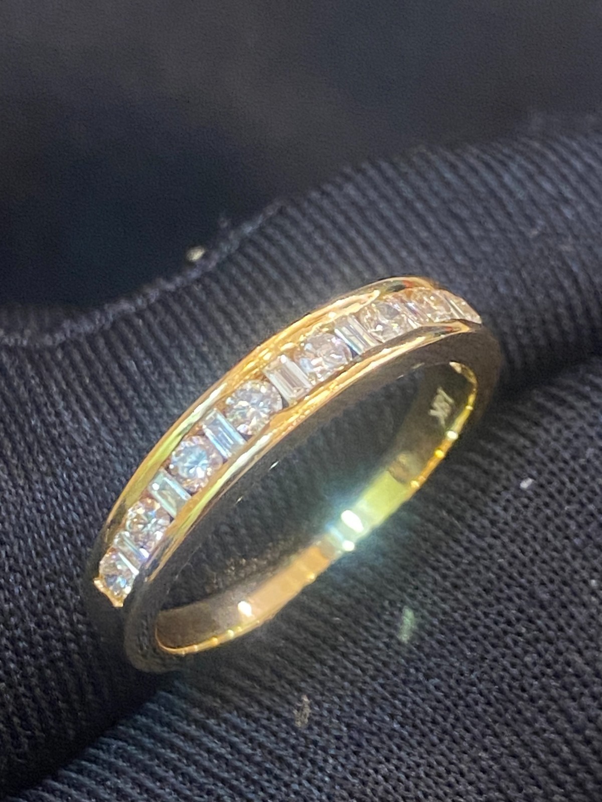 Pave 0.49 TCW Round Baguette Cut Natural Diamonds Anniversary Band Ring 18K Gold