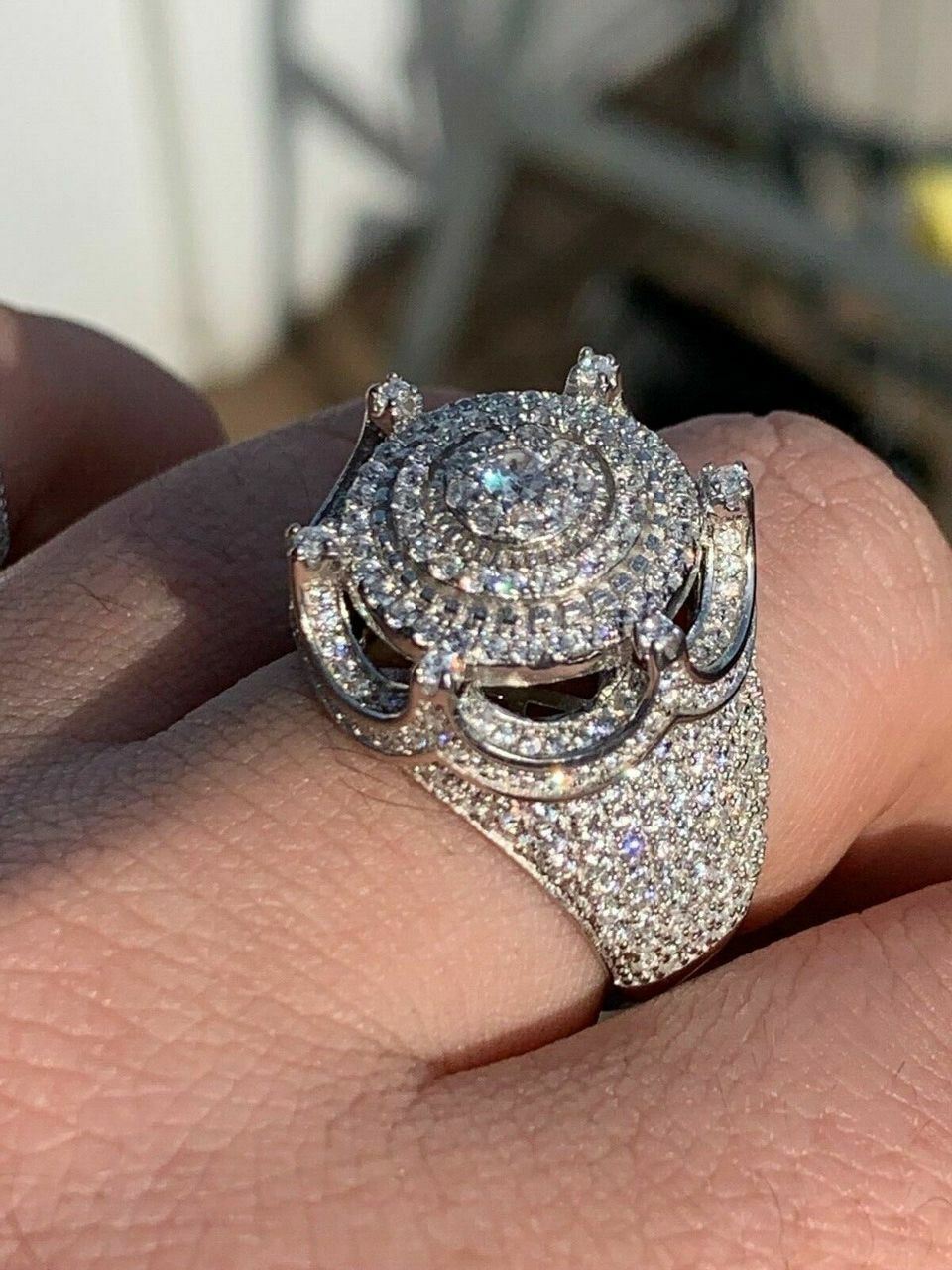 Men’s Large Solid 925 Silver 5ct King Crown Simulated Diamond Pinky RING HIP-HOP