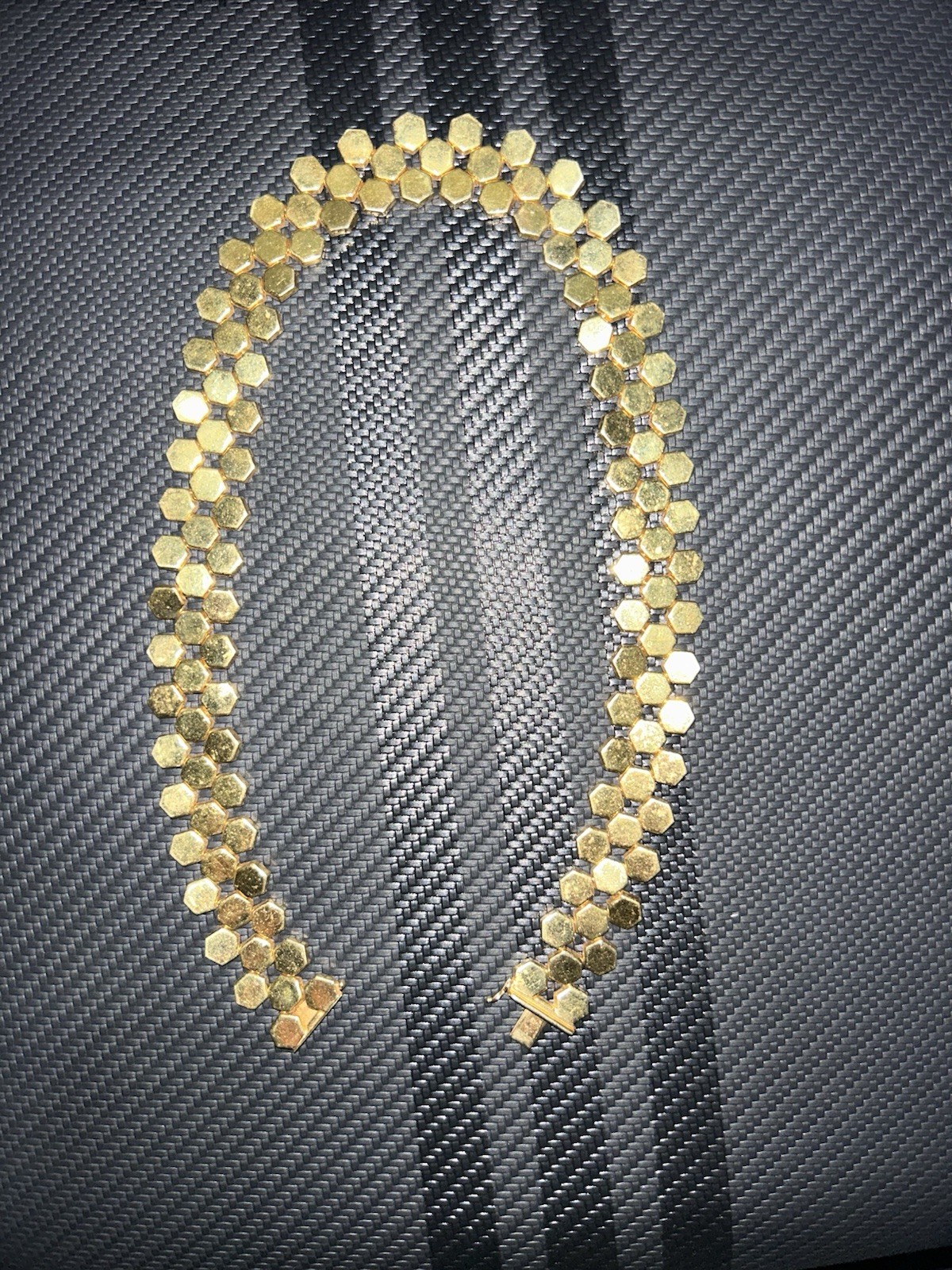14K Yellow Gold Italy Honeycomb Hexagon Link Necklace 60g Vintage Estate