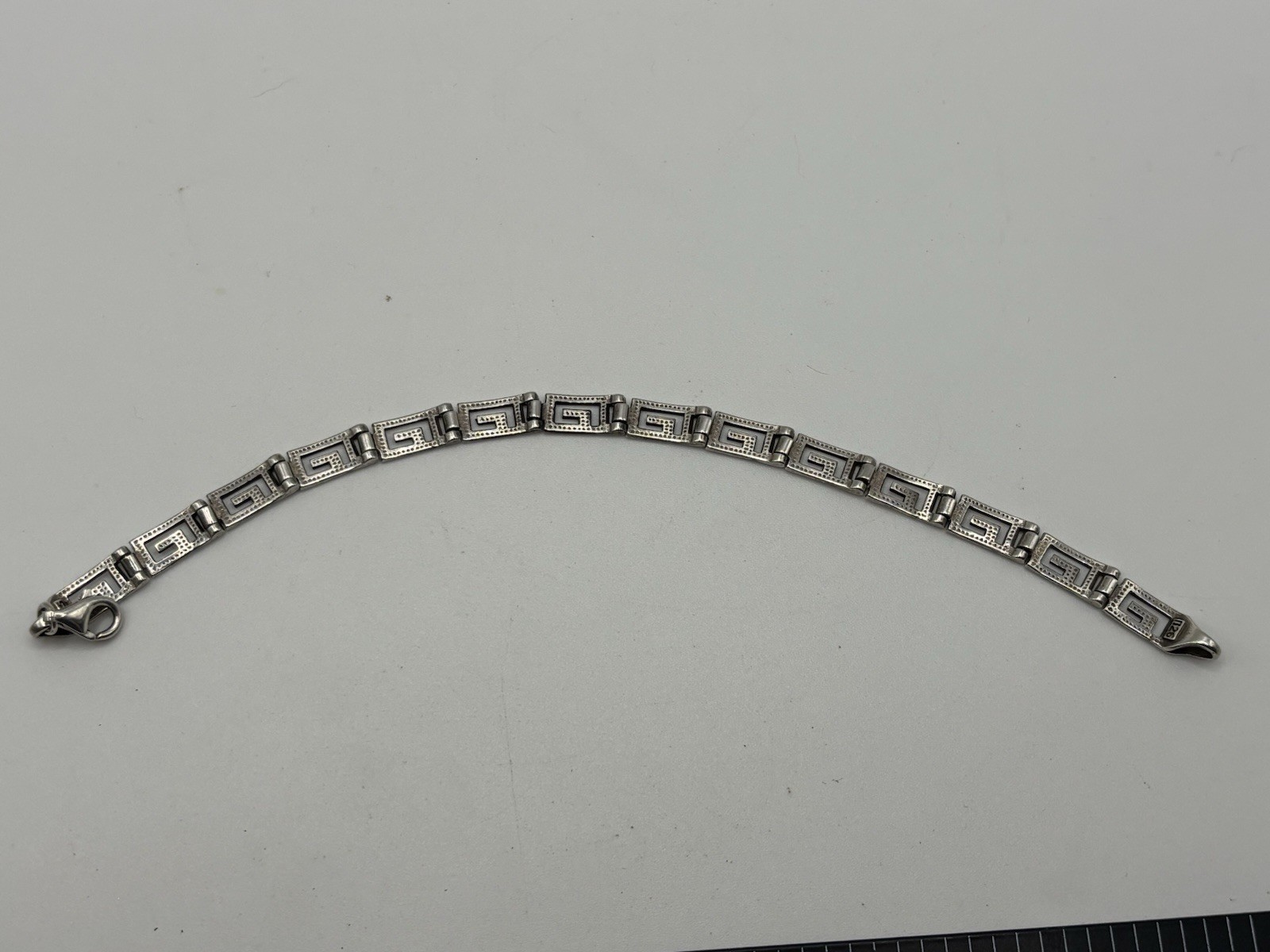 Vintage 925 Sterling Silver Greek Key Panel Link Bracelet 11g 7.5″