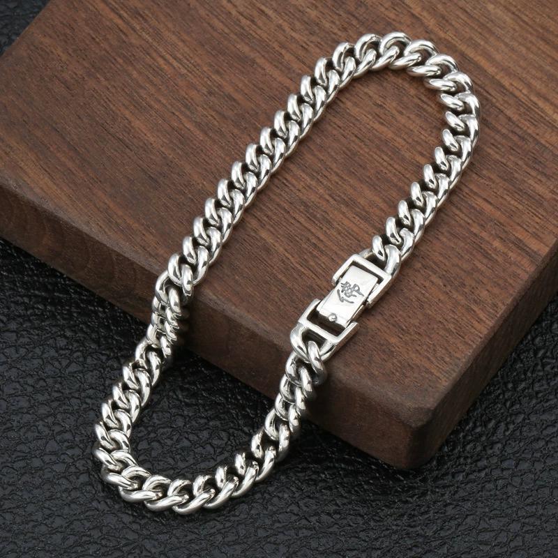 Pure S925 Sterling Silver Chain Men Women 6mm Curb Link Bracelet 26-27g 8.67inch