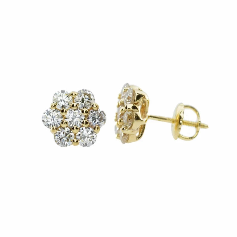 In 14k Yellow Gold Screw Back 0.70CT Round GH/SI Natural Diamond Stud Earrings