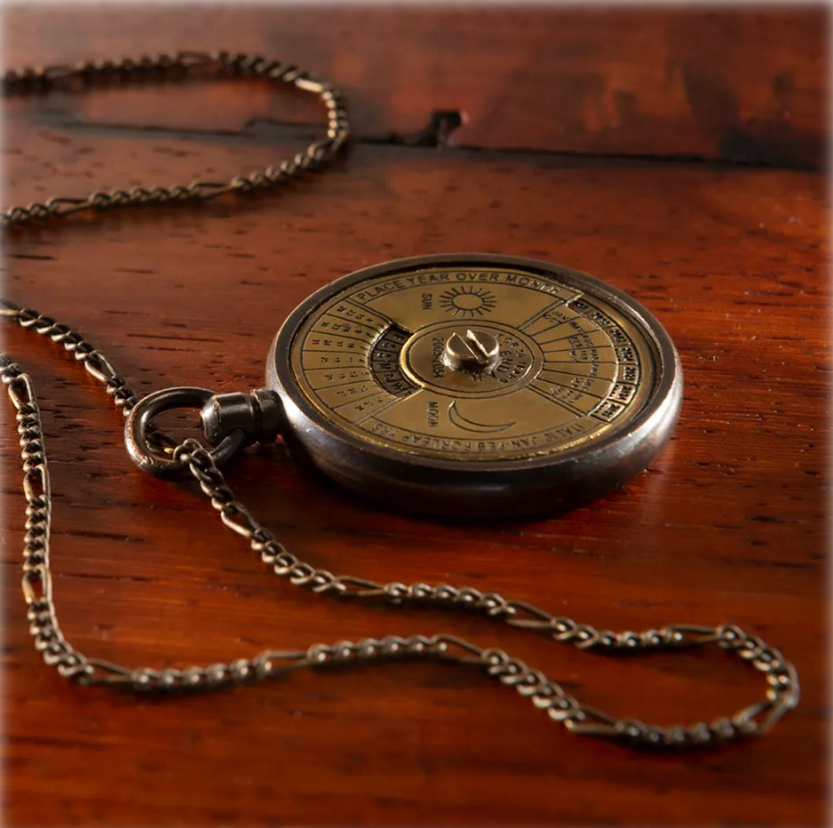 Vintage Style Gold Tone Brass Moving Calendar Necklace 24″