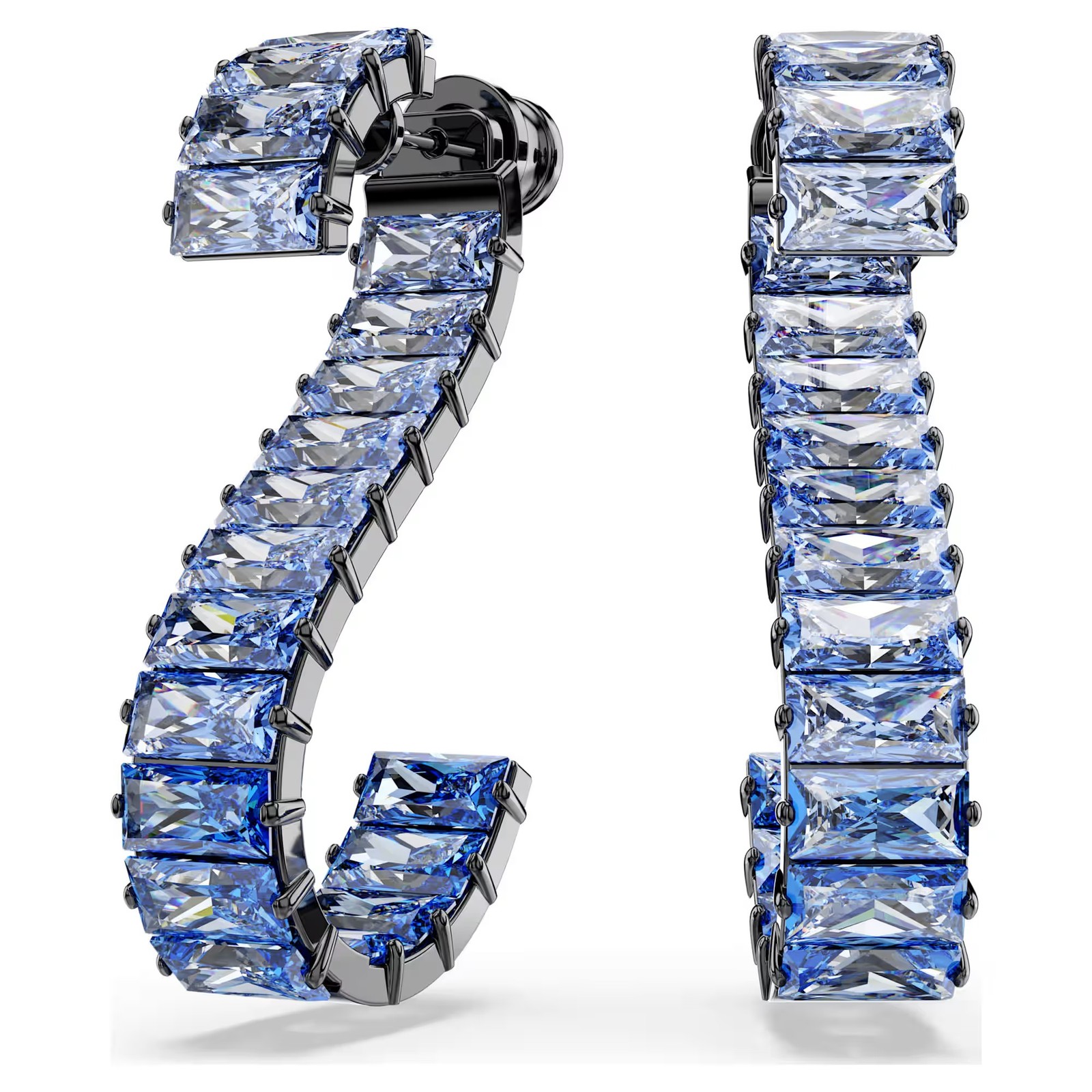 Swarovski Matrix Drop Earrings, Baguette Cut, Blue, Ruthenium Plated 5705780