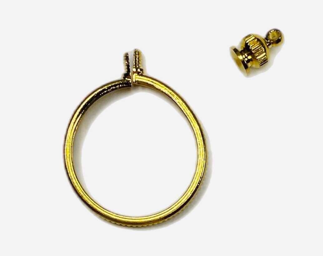 LUX Gold Tone Coin Holder Pendant, US Penny /Cent, 19mm Bezel Setting, Screw Top