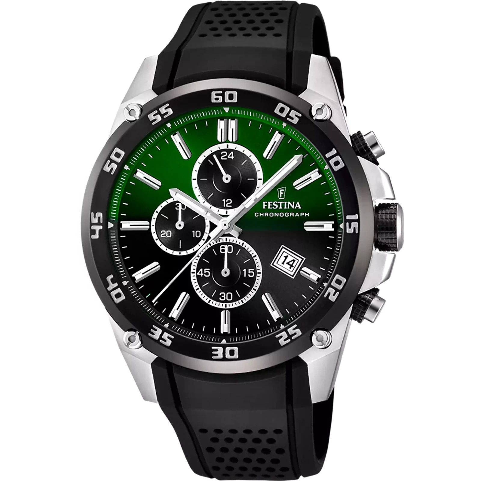 Festina F20330B Men’s Rubber Strap Black & Green Analog Dial Quartz Watch 47 mm