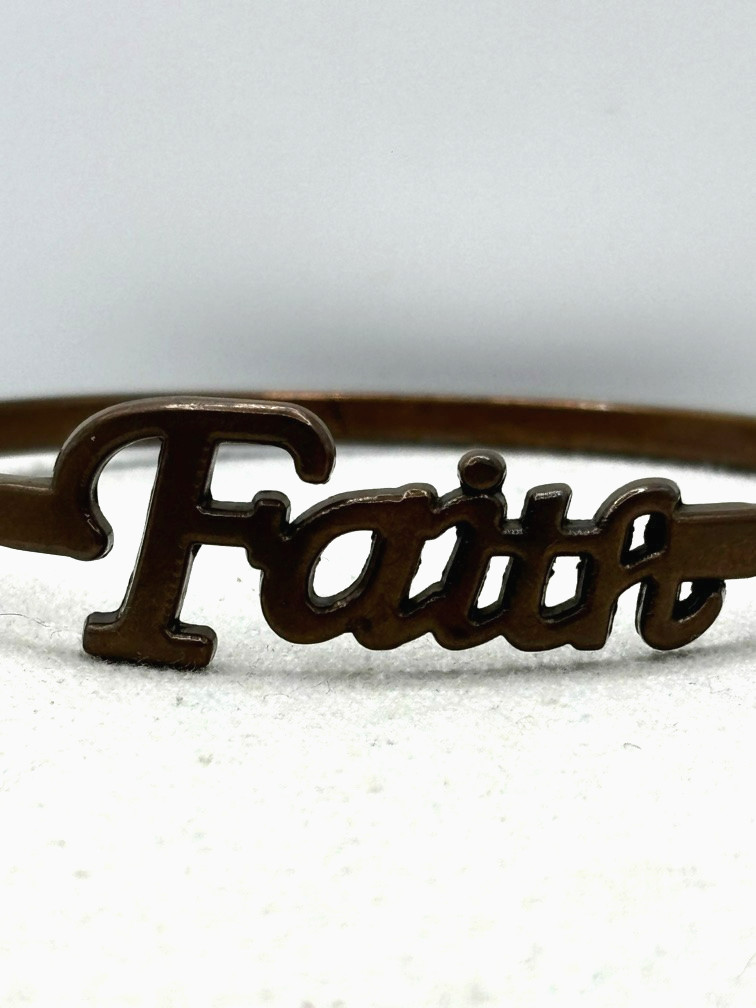FAITH Word Script Name Bronze Metal Bangle Bracelet 8 Inch