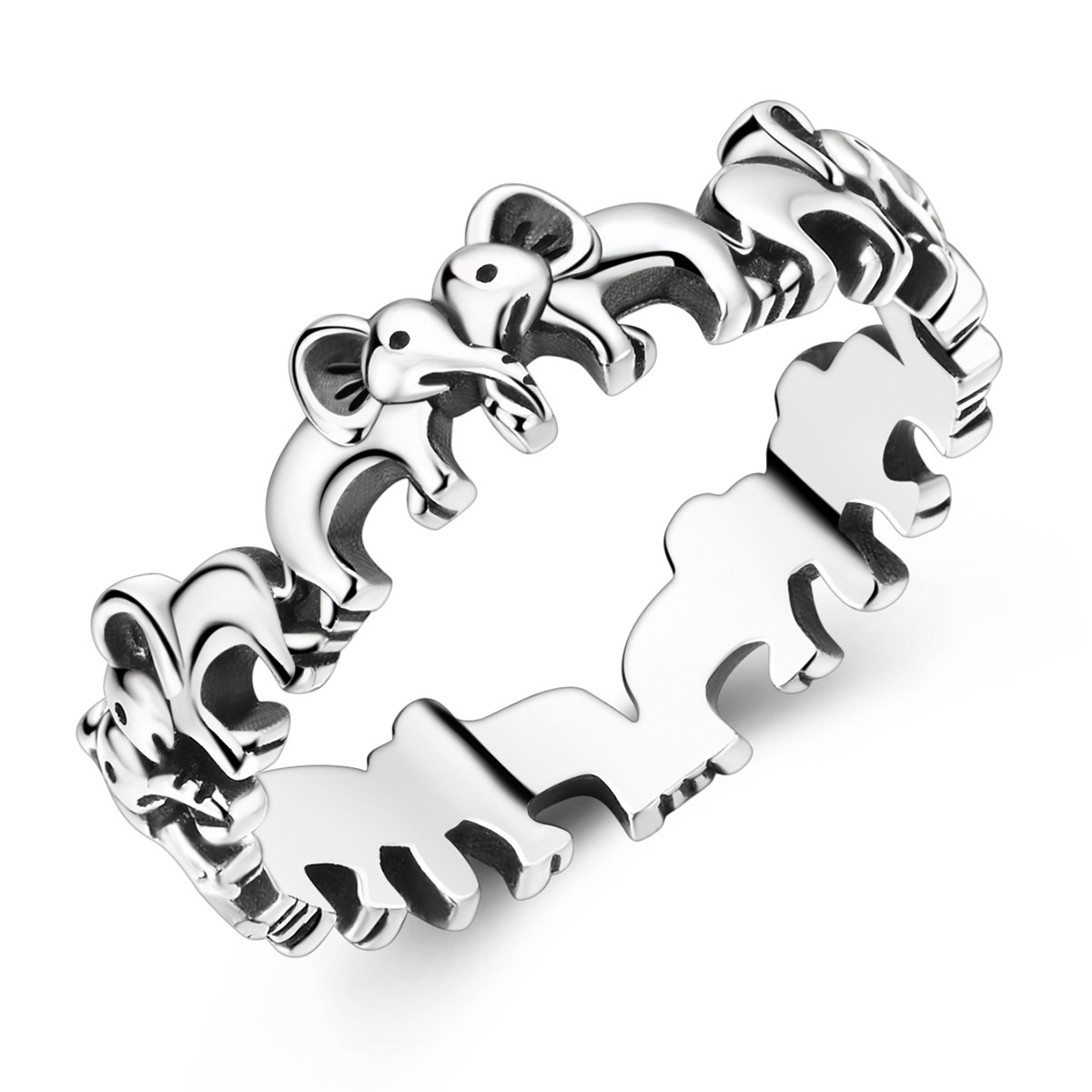 LAZA Original Retro 925 Sterling Silver Love Elephants Finger Ring Women Jewelry