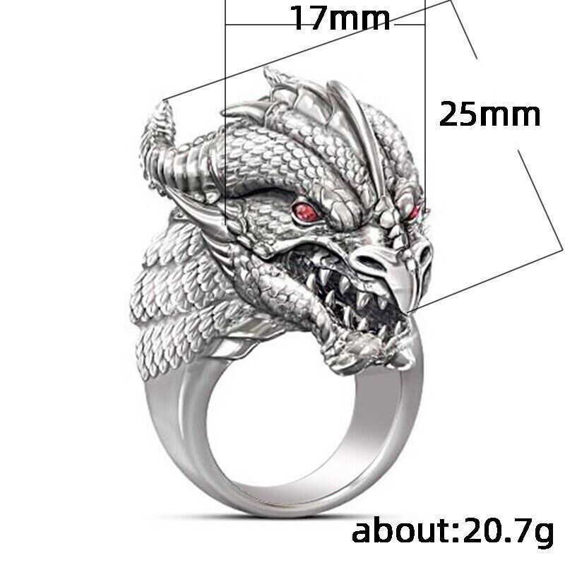 Authentic Vintage Valentine Rings 925 Silver Plated Red Eyes Dragon Head Rings