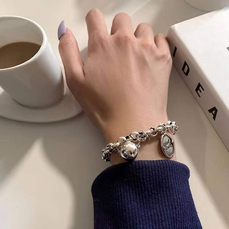 Vintage Heart Pearl Chain Bracelet Set Women Punk Chunky Charm Jewelry