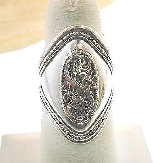 Genuine Hand Crafted Nepal Himalayan Tibetan Domed Sterling Silver Filagree Ring