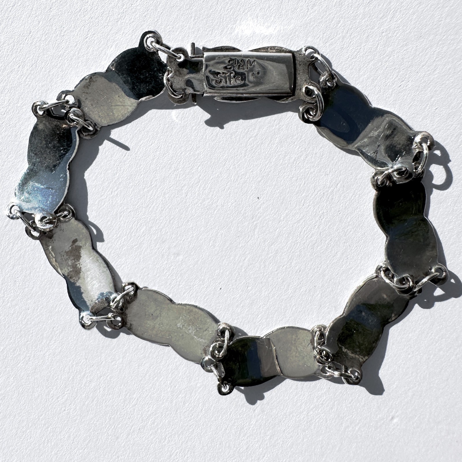 “SIAM STERLING” Thai Dancer Bracelet 6.5″ Sterling Silver w Niello Enamel 6.7g