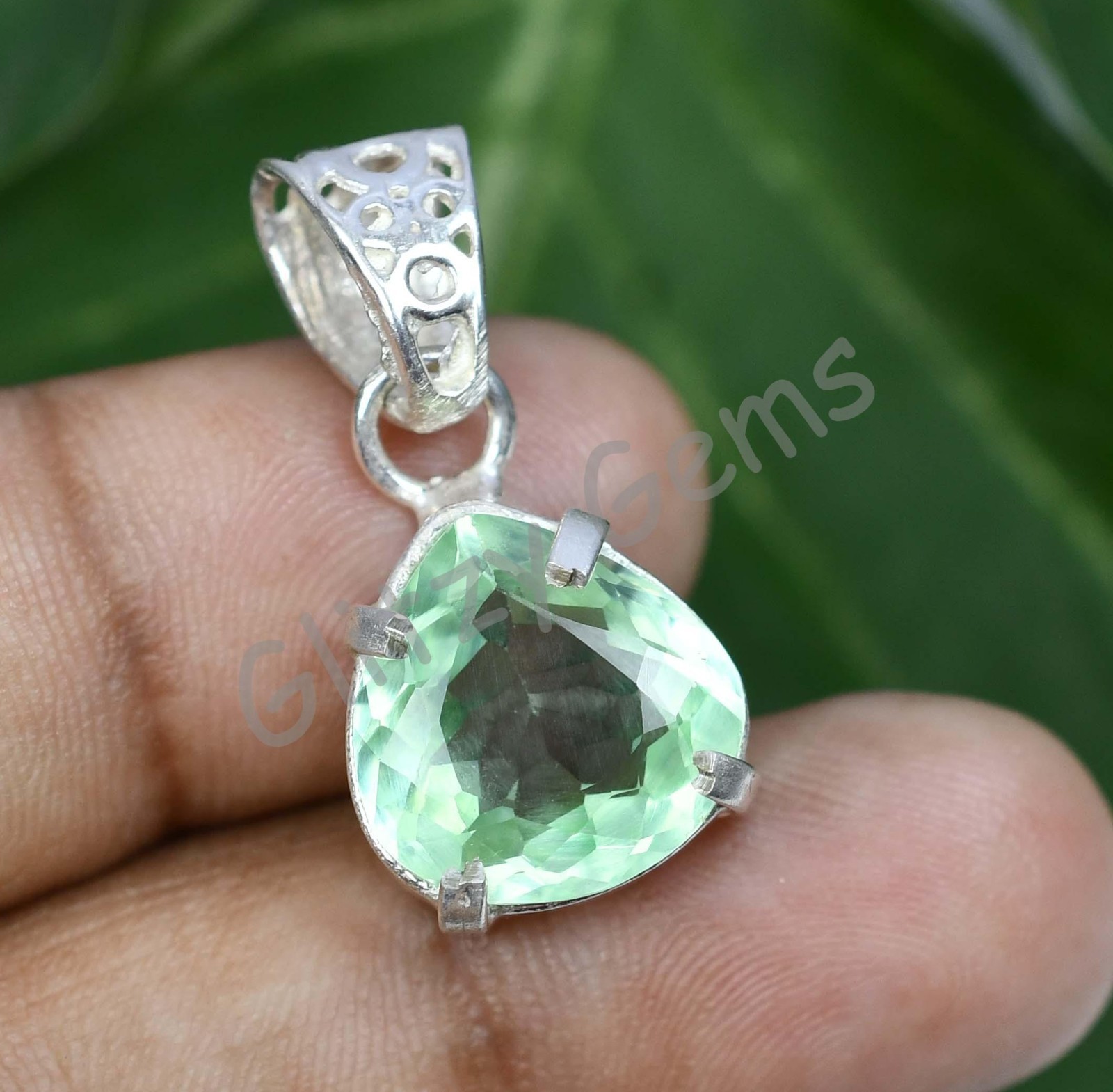 20.00 Ct Natural Green Sapphire Pear 925 Sterling Silver Pendant Certified
