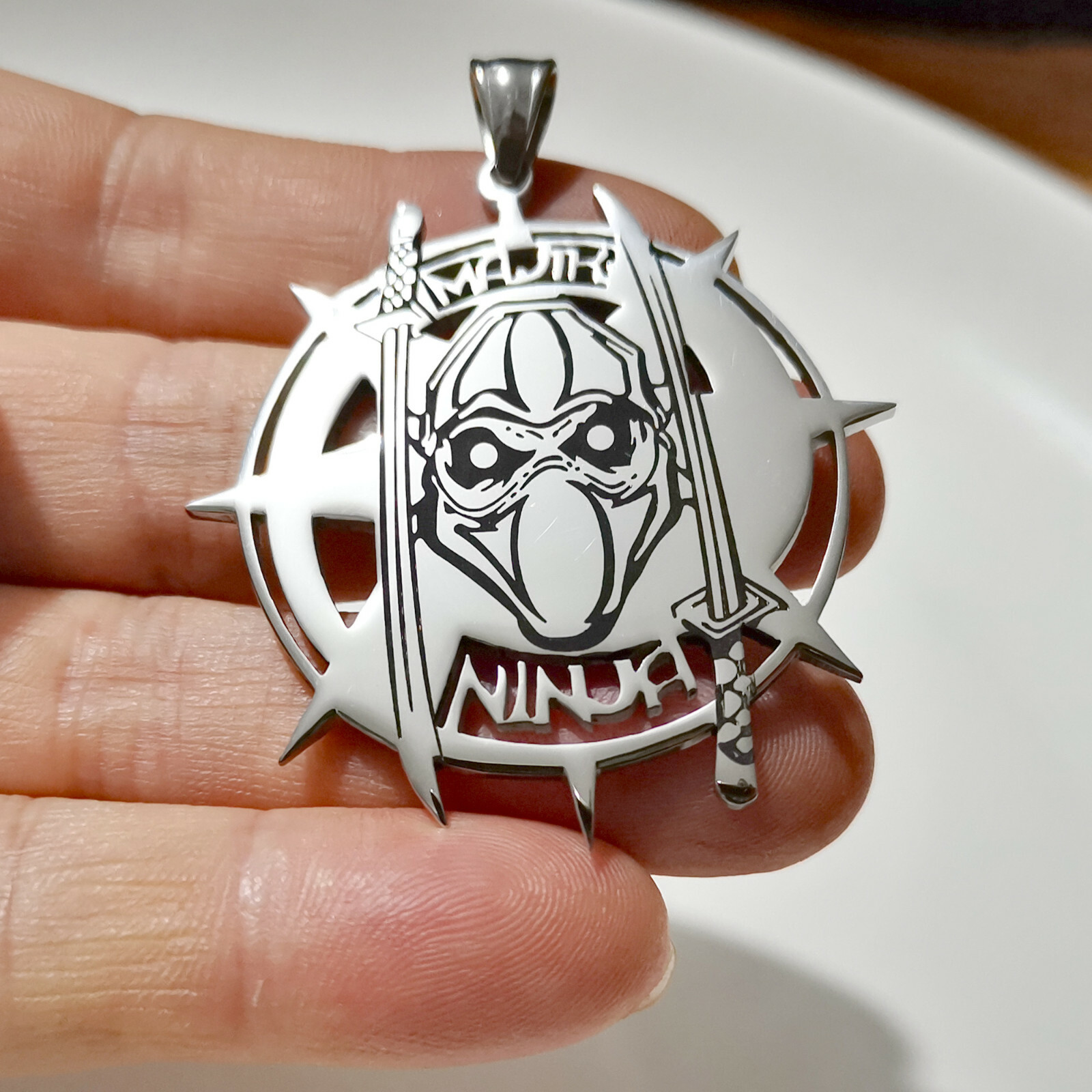 Magik Ninja Charm Stainless Steel pendant necklace figaro chain 24inch