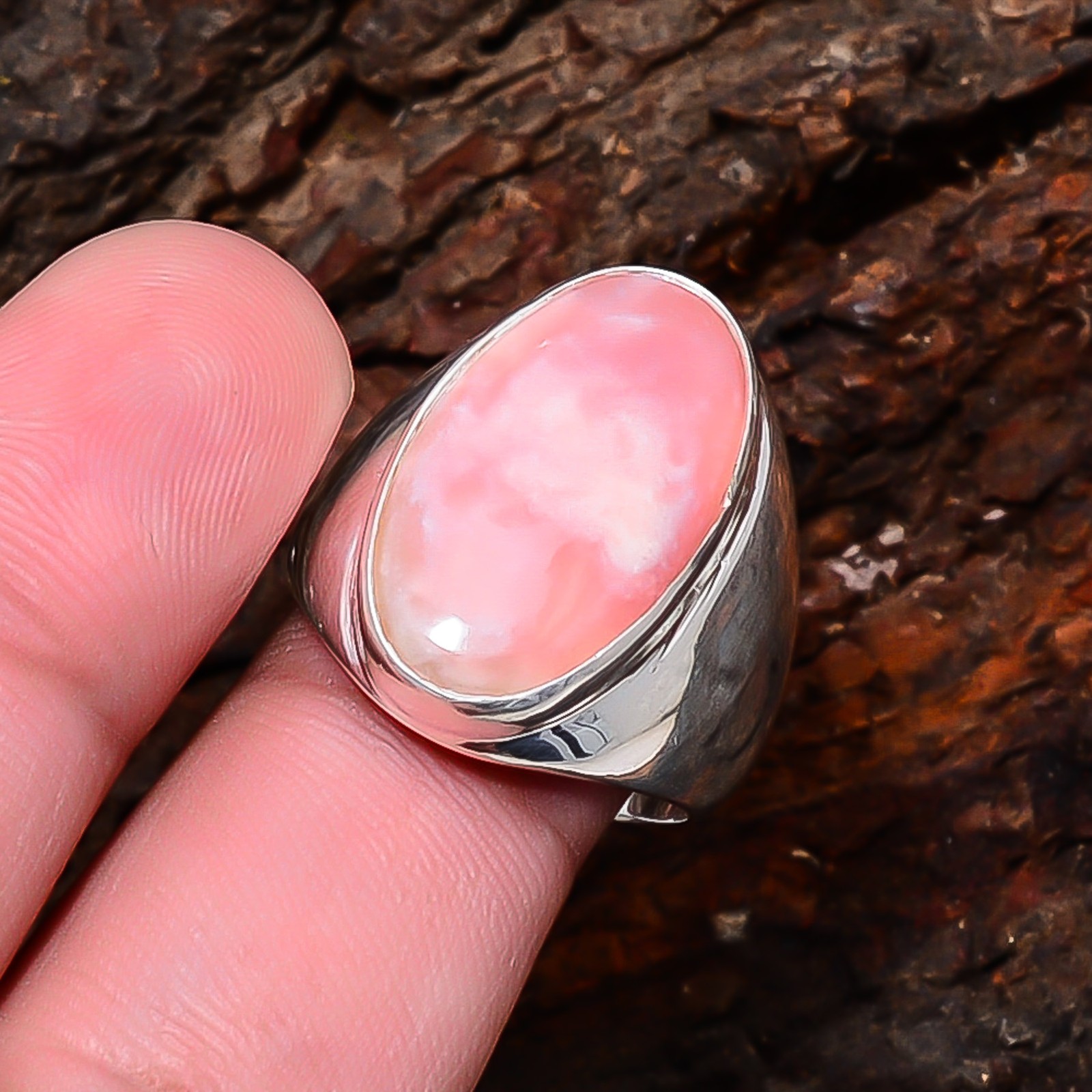 Pink Opal – Peru Designer Handmade 925 Sterling Silver Ring S.10 R126311
