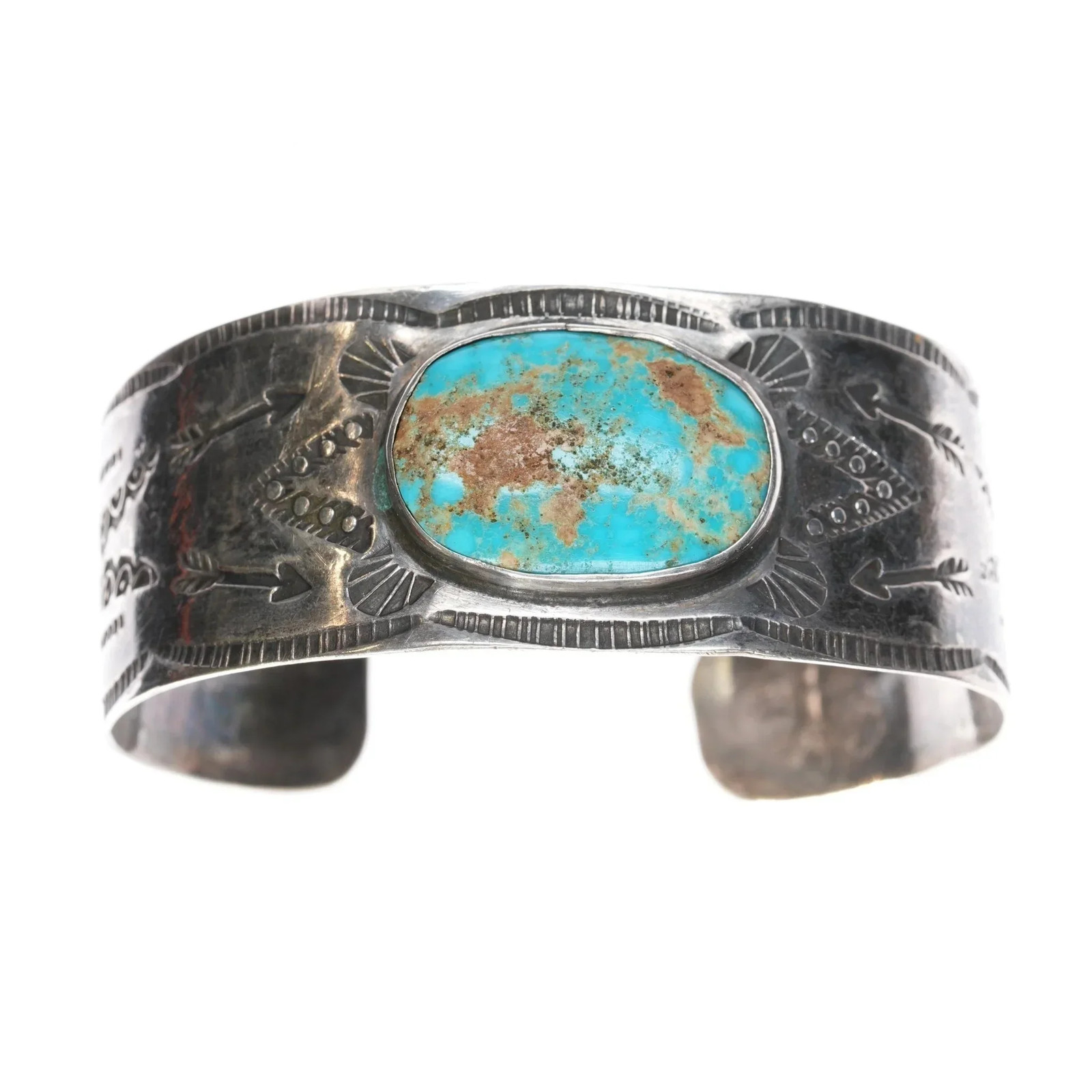 6.375″ Vintage Fred Harvey Navajo hand stamped sterling silver cuff bracelet tu